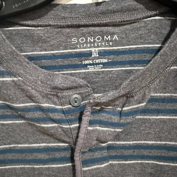 Sonoma Life+Style Men’s M Gray Striped Henley Short Sleeve Casual Shirt Tee - Picture 3 of 4